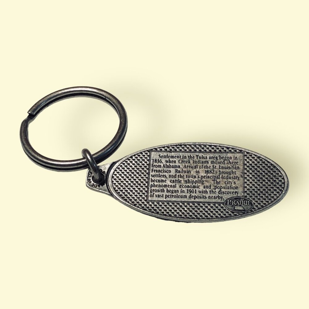 Tulsa Oklahoma Skyline Keychain Keyring With Historical Facts Metal Oval Shape - Picture 3 of 4